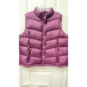 LL Bean Women's 1X Goose Down Puffer Vest Purple Snap Front Item 276564 Plus